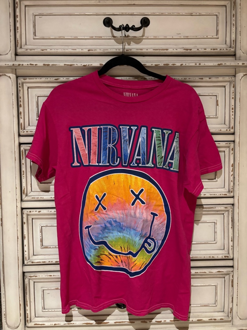 NIRVANA Hot Pink Tie-Dye Smiley Graphic Tee